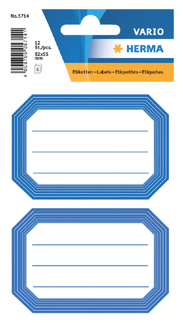 Etiket HERMA 5714 82x55mm schrift blauwe rand 12st