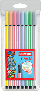 Viltstift STABILO Pen 68/8 M pastel ass 8st