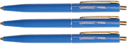 Balpen Quantore drukknop en metalen clip blauw