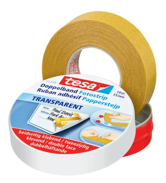 Dubbelzijdig knutseltape tesa 10mx15mm beige blik