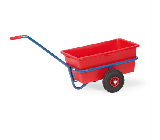 Handtrekwagen 4101P - polyurethaan wielen - met rode kunststof bak 90 liter