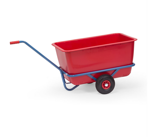 Handtrekwagen 4102P - polyurethaan wielen - met rode kunststof bak 200 liter