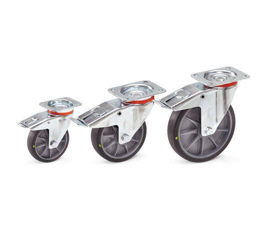 Zwenkwiel met rem 125 x 32 mm - TPE-wielen elektrisch geleidend