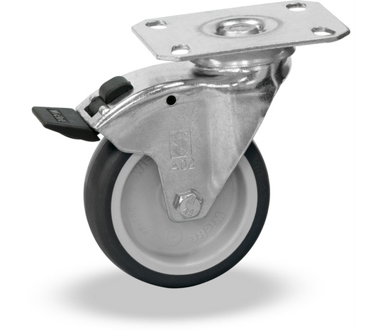 Zwenkwiel met rem 125 x 32 mm - met TPE-wielen