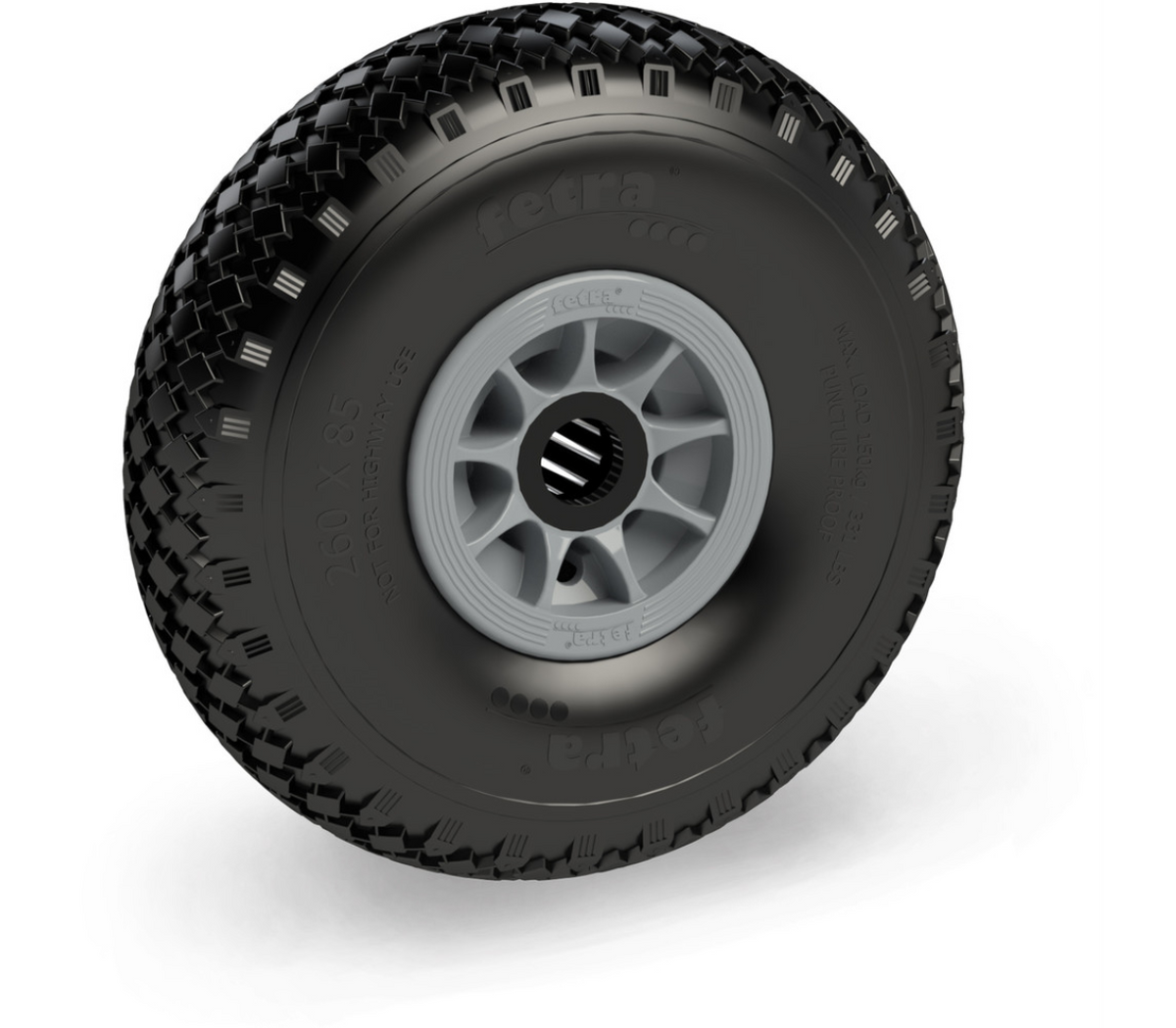 PU-geschuimd wiel 260 x 85 mm - blok - Polyamide velg grijs, NL 75, as 25 - DV 150 kg